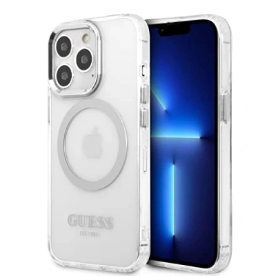 Afbeelding van Guess Translucent Back Case (MagSafe Compatible) Geschikt voor Apple iPhone 13 Pro (6.1&quot;) Zilver