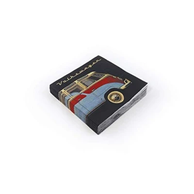 Afbeelding van BRISA VW Collection Volkswagen papieren servetten met bus T1 (bus en lieveheersbeestje/zwart/3 laags)