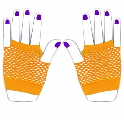 Afbeelding van The Glowhouse Jaren 80 neon visnethandschoenen, Kort en lang, heldere kleuren, oranje