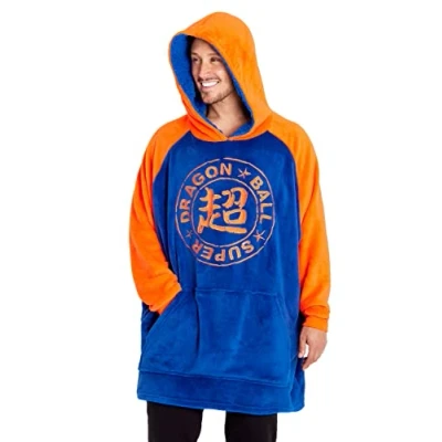 Afbeelding van Dragon Ball geruite trui voor heren, oversized fleece sweatshirt, Blauw/Oranje