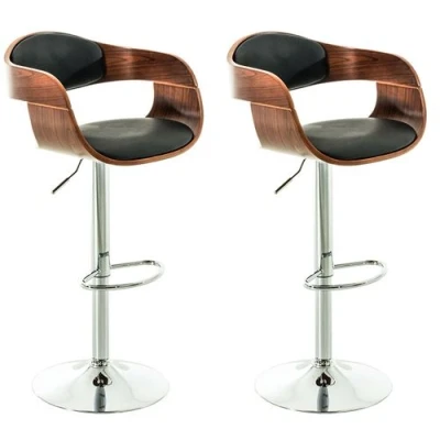 Image de CLP Lot de 2 tabourets bar Kingstone similicuir , Noyer / Noir