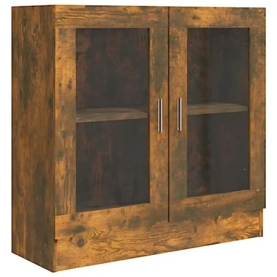 Afbeelding van Vitrinekast 82,5x30,5x80 cm bewerkt hout gerookt eikenkleurig