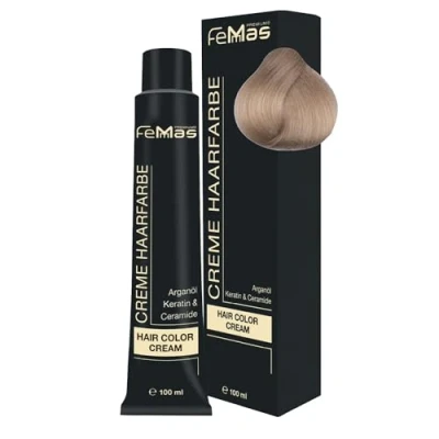 Afbeelding van FemMas blond Platinablond, intensieve haarkleur 11,0, professionele crème voor haar, met verzorgende arganolie, keratine en ceramide, als permanente kleuring of kleuring, 100 ml