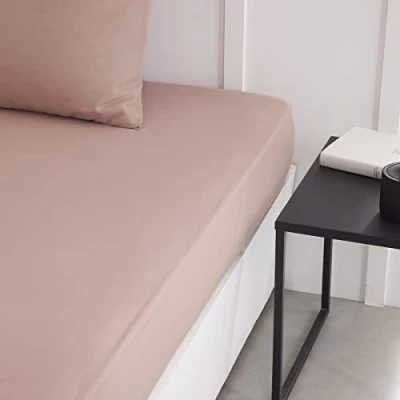 Image de Drap housse Essential 140 x 190 cm 2 personnes 100% Coton uni Rose des sables