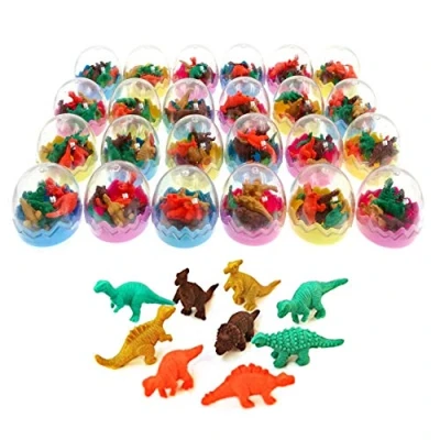 Afbeelding van JZK 24 x paaseieren dinosaurus met klein dinosaurusspeelgoed van rubber, mini gummen, dinosaurus, blokken voor verjaardagscadeaus kinderen, jongens en meisjes