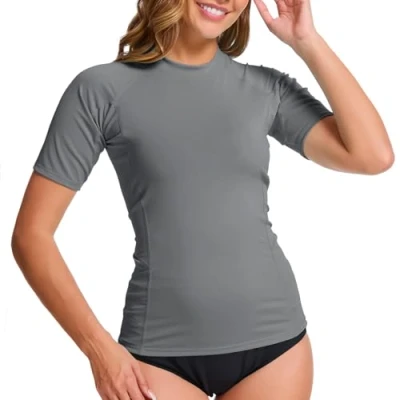 Afbeelding van MEETWEE Vrouwen Anti UV Rashguard UPF 50+ T shirt Sneldrogend Zwemmen Surfing Shirts, Donkergrijs, S