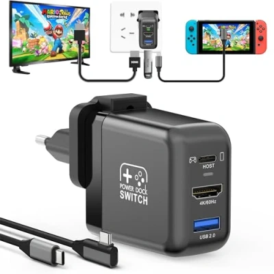 Afbeelding van RREAKA Switch Dock voor Nintendo OLED, 3 in 1 tv adapter met HDMI 4K 60Hz, USB 2.0 poort, 30W type C oplader, draagbaar dockingstation Samsung Dex S24, MacBook