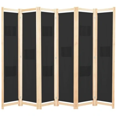 Afbeelding van Kamerscherm met 6 panelen 240x170x4 cm stof zwart