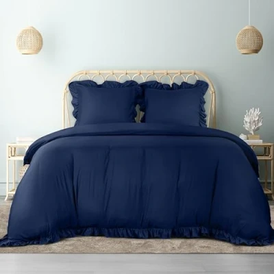Afbeelding van Utopia Bedding Ruches Dekbedovertrekset Microvezel Polyester Dekbedovertrek 220 x 240 cm + 2 Kussenslopen 65 Marineblauw