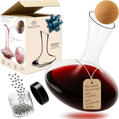 Afbeelding van Decanter &amp; accessoires (kurksluiting + reinigingskralen van roestvrij staal) 100% loodvrije wijnkaraf kristalglas wijnbeluchter decanteerder voor rode wijn uniek cadeau idee