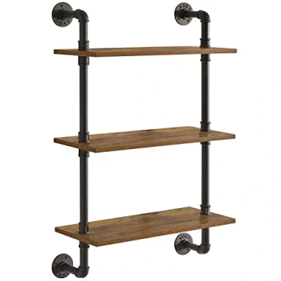 Afbeelding van YMYNY 3 laags industriële pijpwandplanken, rustieke opbergplanken, zwevende planken, wandmontage, boekenplank, keukenrek, voor slaapkamer, keuken, woonkamer, badkamer, HRF TM003