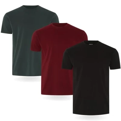 Image de FM London Lot de 3/5 T shirts à manches courtes pour homme, Noir, bordeaux, vert (lot 3), XL