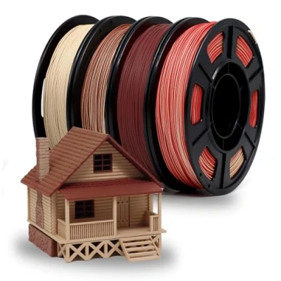 Afbeelding van YOUSU Set van 4 tweekleurige 1,75 mm PLA filamenten voor 3D printers, houten filament voegt meer dan 20% echte houtvezels toe, compatibel printfilament