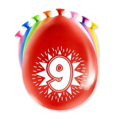 Afbeelding van Ballonnen 9 jaar party 30cm 8 stuks