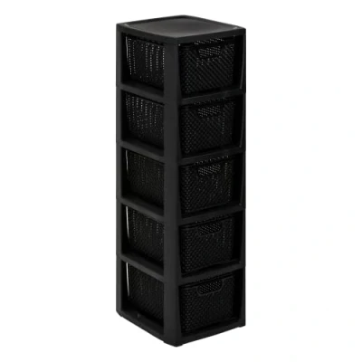 Afbeelding van BranQ Home essential, rek in rotan design, BPA vrije kunststof PP, zwart, 29,5 x 24 80 cm, 5 manden
