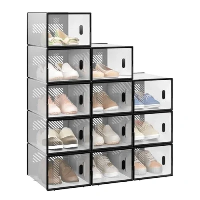 Afbeelding van WOLTU Schoenenbox, 12 stuks, schoenenopslag, transparante schoenendoos, schoenenkast, stapelbaar, kunststof, met voordeksel, SRX12stp