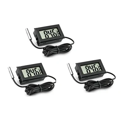 Afbeelding van Fasizi Set van 3 digitale lcd thermometers met externe sonde voor koelkast, vriezer, aquarium, zwart
