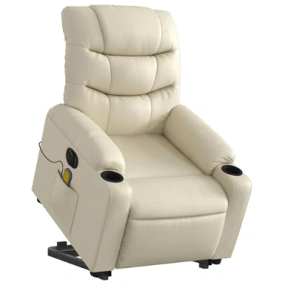 Image de vidaXL Fauteuil inclinable de massage électrique crème similicuir3205064