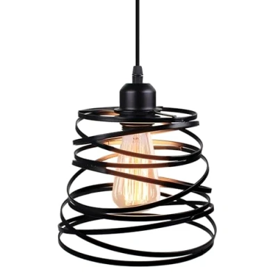 Afbeelding van IDEGU hanglamp, modern, creatief, kroonluchter, design, spiraal, waterval, met rotanbal, vintage, metaal, E27, voor slaapkamer, woonkamer, 20 cm, zwart