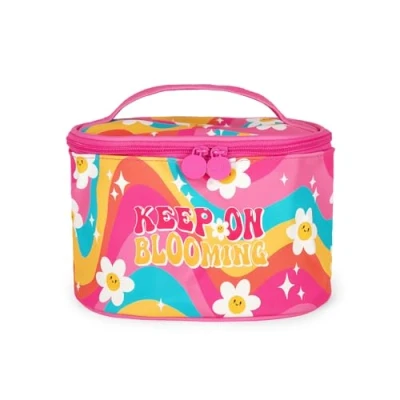 Afbeelding van Legami Beauty Case Hello Beauty, ruime make uptas, ritssluiting, binnenzakken, borstelhouder, Toilettas voor reizen, Daisy thema, 21 x 19 cm, roze,, Roze,