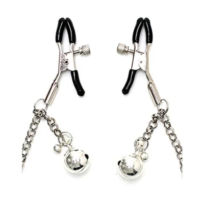 Afbeelding van Rimba Bondage Play Tepelklemmen met belletjes en ketting zilver
