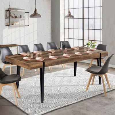 Image de Table à manger extensible rectangle AUSTRIA 10 12 personnes bois pied épingle noir 200 240 cm