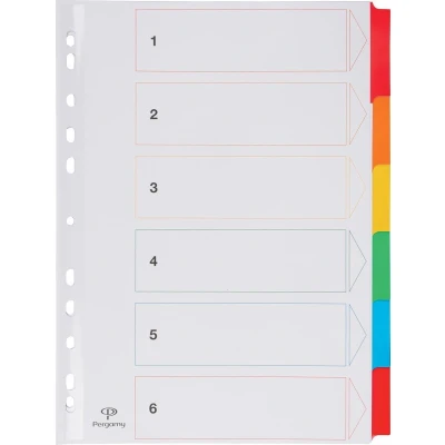 Afbeelding van Pergamy Tabbladen Met Indexblad, Ft A4, 11 gaatsperforatie, Geassorteerde Kleuren, 6 Tabs