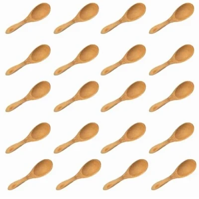 Afbeelding van Kewmayer kleine houten lepel voor keuken, mini lepel, 20 stuks, van hout, natuurlijk lepels handgemaakt, specerijen, zout, koffie, thee,