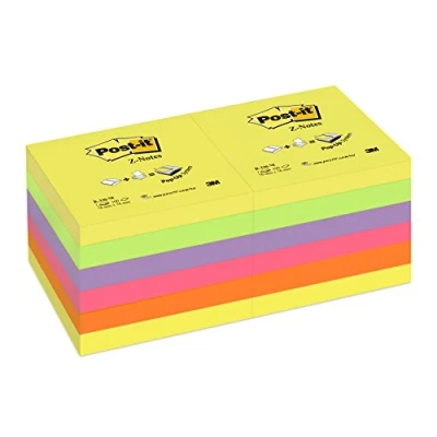 Afbeelding van Post it Z notes, 100 Vel, Ft 76 X Mm, Pak Van 12 Blokken, Assorti Neonkleuren Memoblok