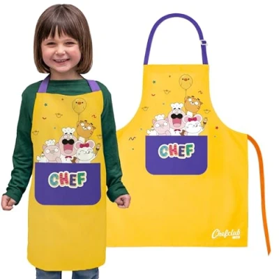 Afbeelding van CHEFCLUB KIDS Keukenschort voor kinderen 100% katoen Eén maat 4 tot 10 jaar Kleur geel Bakaccessoires