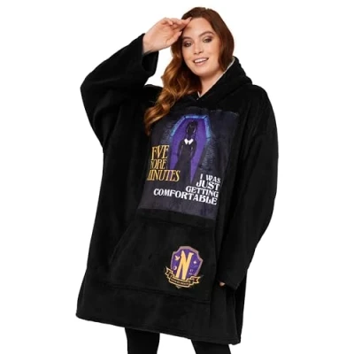 Afbeelding van Wednesday Geruite trui voor dames, woensdag, Addams trui, poncho, fleece, sweatshirt, oversized, pilou, één maat, volwassenen, tieners, Zwart 5 More Minutes