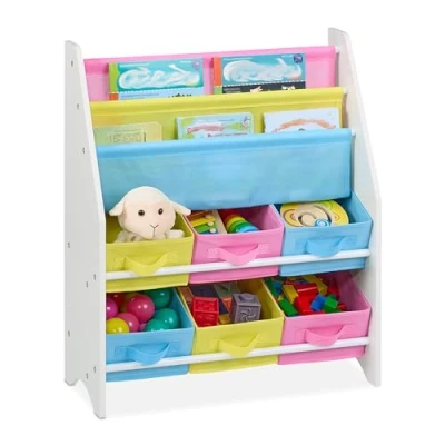 Afbeelding van Relaxdays speelgoedkast met manden lage kinderboekenkast open kinderkast kinderkamer