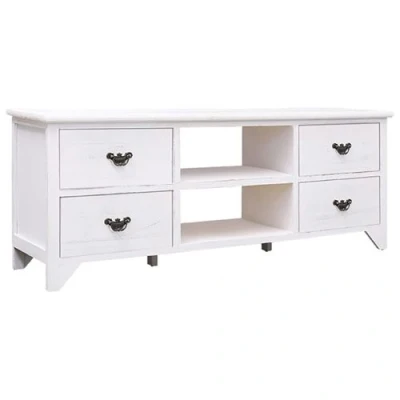 Afbeelding van Tv meubel 108x30x40 cm massief paulowniahout antiekwit