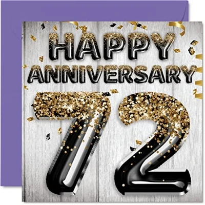 Afbeelding van Leuke 72e verjaardagskaart voor echtgenoot, vriend, vrouw, vriendin zwarte gouden glitter ballon verjaardag familie wenskaarten, 145 mm x