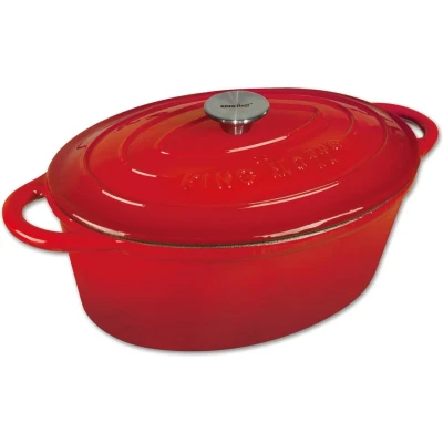 Afbeelding van Kinghoff 1612 gietijzeren braadpan ovaal 33cm 6,2L rood emaille