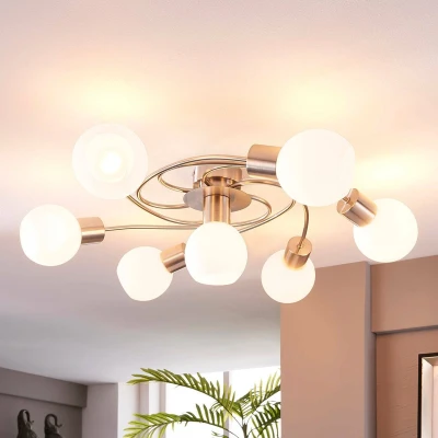Afbeelding van Lindby plafondlamp 7lichts Glas, metaal H: 17.5 cm E14 wit, nikkel gesatineerd