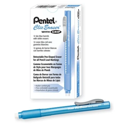 Afbeelding van Pentel 12 stuks gummetjes met lichtblauwe behuizing (ZE22S)