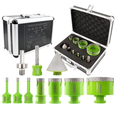 Afbeelding van FACHLICH Diamantboor voor tegels, 6/6/8/20/35/50/68 mm en diamantfrees, adapter porselein, graniet, marmer (10 stuks/doos)