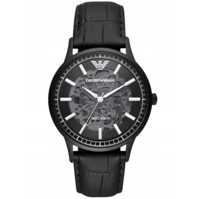 Afbeelding van Arturo Fashion Emporio Armani Black Leather Automatic Watch Maat Default Title