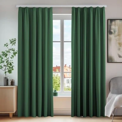 Afbeelding van Deconovo Set van 2 verduisteringsgordijnen met plooiband, thermische gordijnen, koudebescherming, 200 x 140 cm (hoogte breedte), zwart