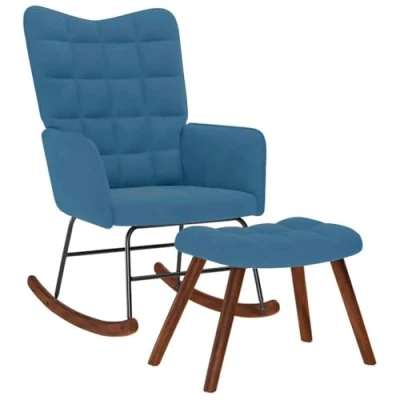 Afbeelding van Schommelstoel met krukje fluweel blauw