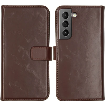 Afbeelding van Selencia Hoesje Geschikt voor Samsung Galaxy S22 Met Pasjeshouder Echt Lederen Bookcase Bruin