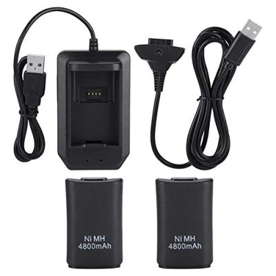 Afbeelding van Bewinner oplaadbare batterij voor Xbox 360, met USB oplaadkabel en laadstation, reservebatterij van 4800 mAh, 360 controller tijdens het spelen