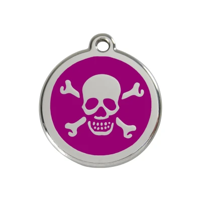 Afbeelding van Cross Bone Purple roestvrijstalen hondenpenning medium/gemiddeld dia. 3 cm RedDingo