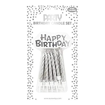 Afbeelding van Clairefontaine 26574 SC een set met 12 verjaardagskaarsen + kaarsenhouders houder &quot;Happy Birthday&quot; kleur: zilver kaarsen voor verjaardag, Happy Birthday