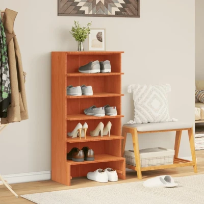 Afbeelding van Schoenenkast 52x30x104 cm massief grenenhout wasbruin