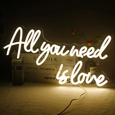 Afbeelding van All You Need is Love neonbord, led lichtbord voor bruiloft, slaapkamer, woonkamer, verloving, bruiloftsdecoratie, warm wit