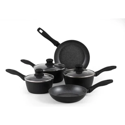 Afbeelding van Russell Hobbs RH02814EU7 Metalen marmeren pannenset, 5 delige pannenset met antiaanbaklaag, 20/24 cm pannen, 16/18/20 deksel van gehard glas inclusief