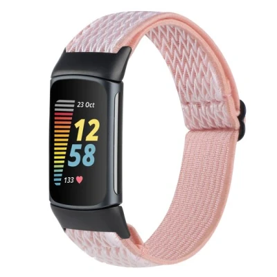 Afbeelding van FitBit Charge 5 &amp; 6 Elastische solo loop nylon bandje Roze