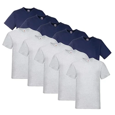 Afbeelding van Fruit of the Loom T shirt met V hals voor heren, 5 x marineblauw, grijs + 1 Hlkauf blok